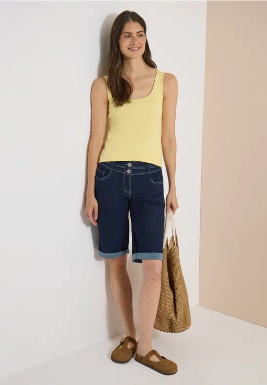 High-Waist Denim-Shorts mit weitem Bein