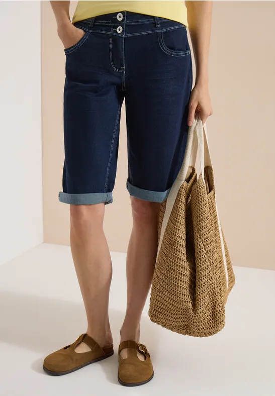 High-Waist Denim-Shorts mit weitem Bein