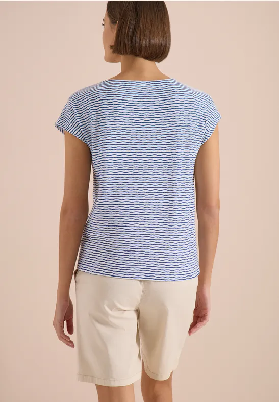 Gestreiftes T-Shirt mit U-Boot-Ausschnitt