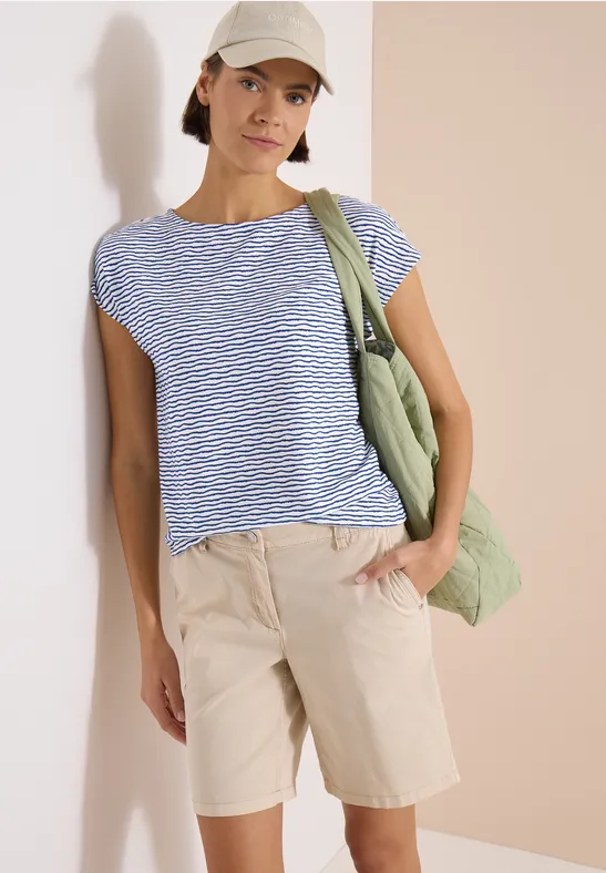 Gestreiftes T-Shirt mit U-Boot-Ausschnitt