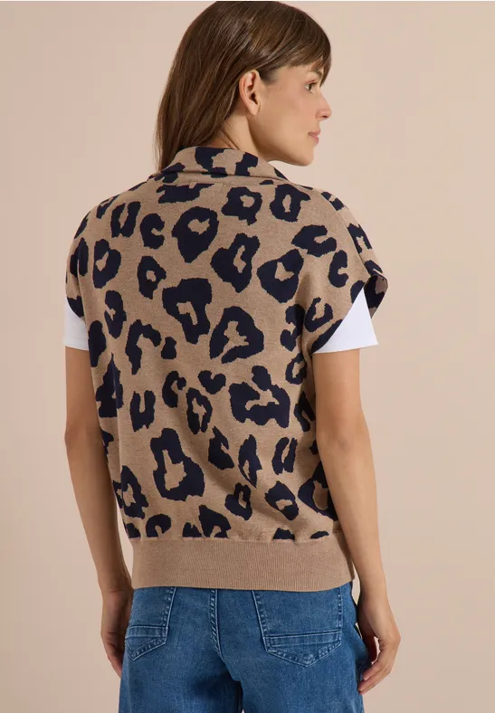 Strickweste mit Leopardenmuster und Reißverschluss
