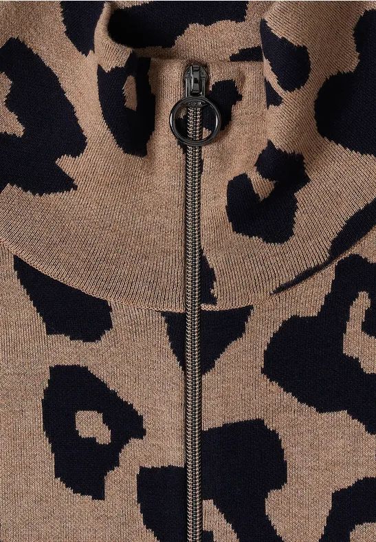 Strickweste mit Leopardenmuster und Reißverschluss