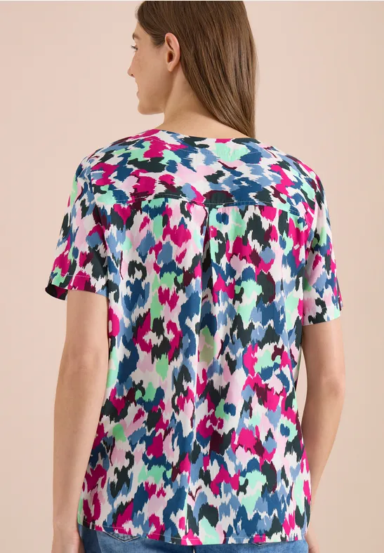 V-Ausschnitt-Blusenshirt mit abstraktem Muster