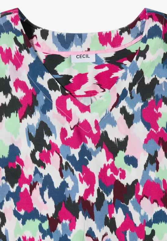V-Ausschnitt-Blusenshirt mit abstraktem Muster