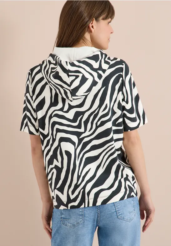Kurzärmliges Kapuzenshirt mit Zebramuster