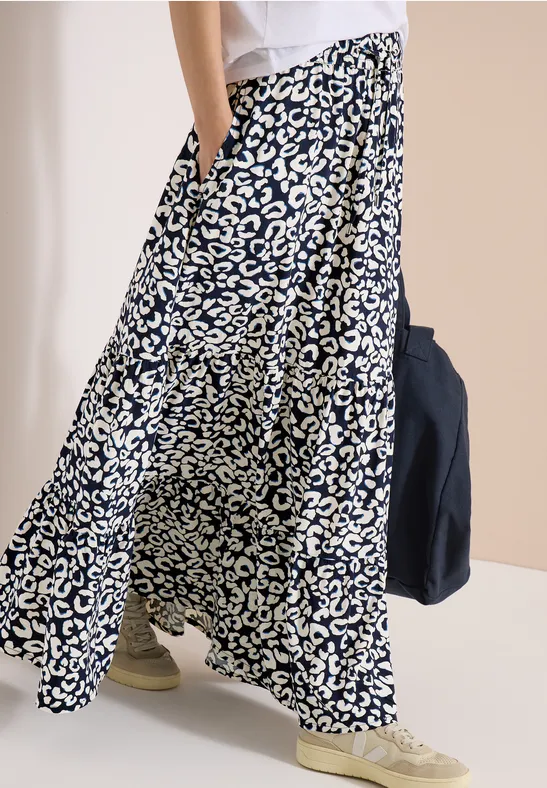 Gestufter Maxi-Rock mit Animal-Print