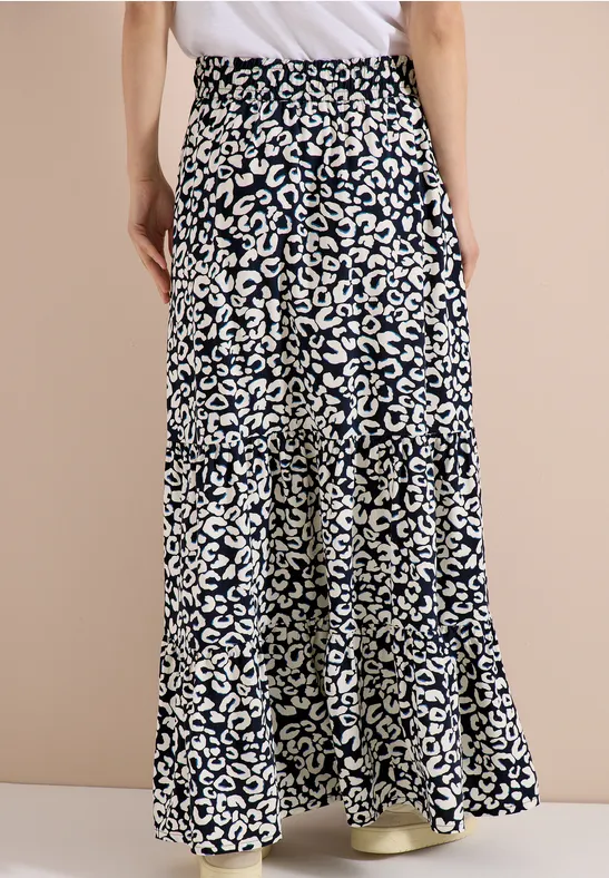 Gestufter Maxi-Rock mit Animal-Print