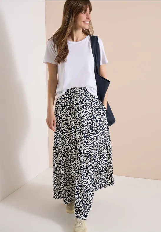 Gestufter Maxi-Rock mit Animal-Print