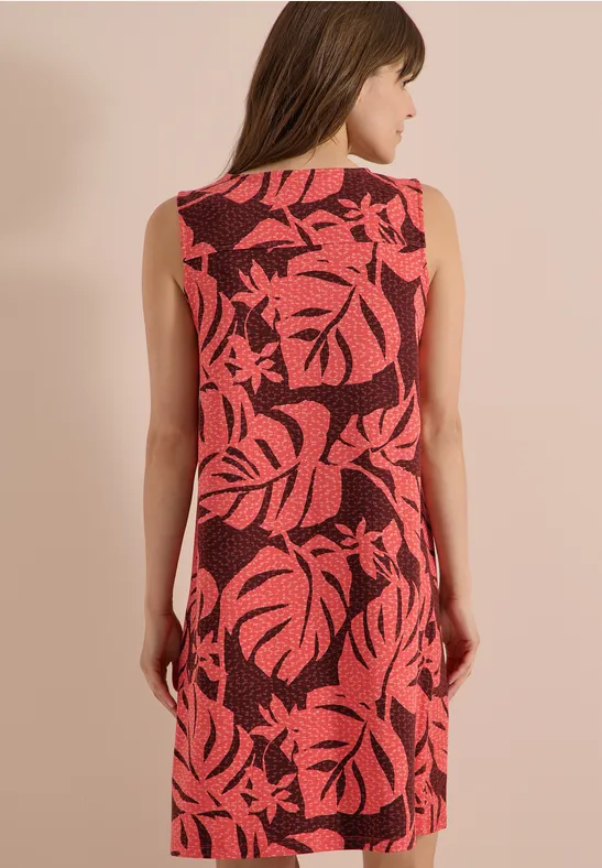 Knielanges Jerseykleid mit Blätterprint