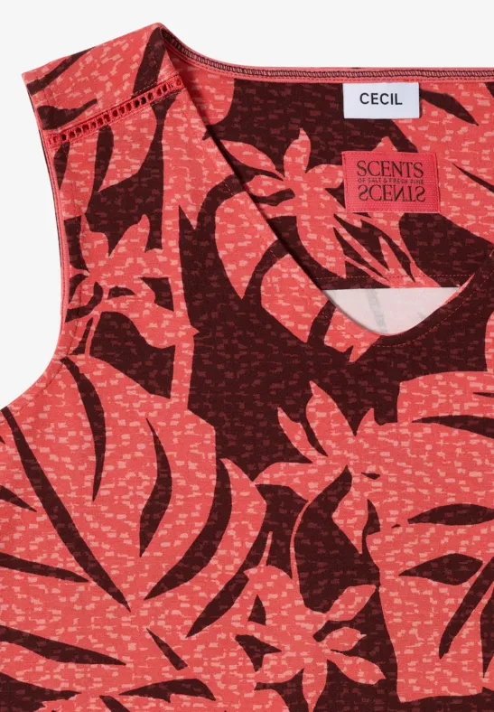 Knielanges Jerseykleid mit Blätterprint