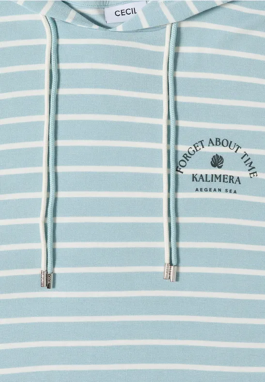 Gestreiftes Kurzarm-Kapuzenshirt mit Tunnelzug
