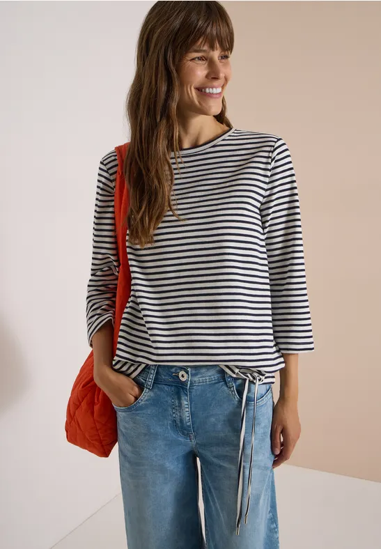 Gestreiftes 3/4-Arm-Shirt mit Tunnelzug