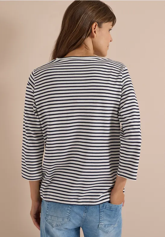 Gestreiftes 3/4-Arm-Shirt mit Tunnelzug