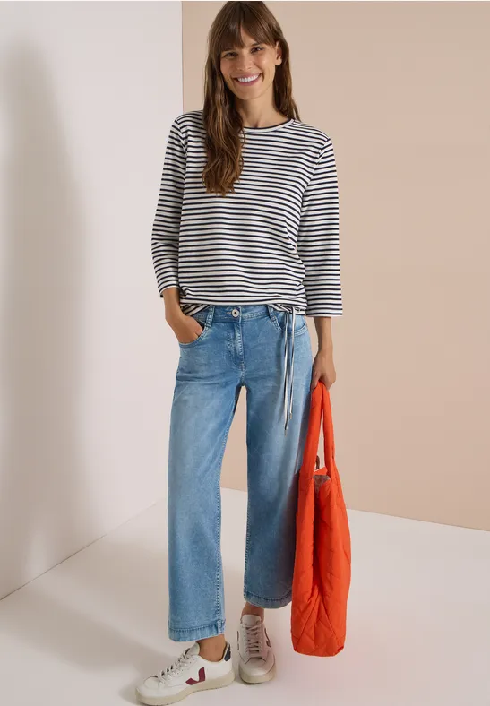 Gestreiftes 3/4-Arm-Shirt mit Tunnelzug