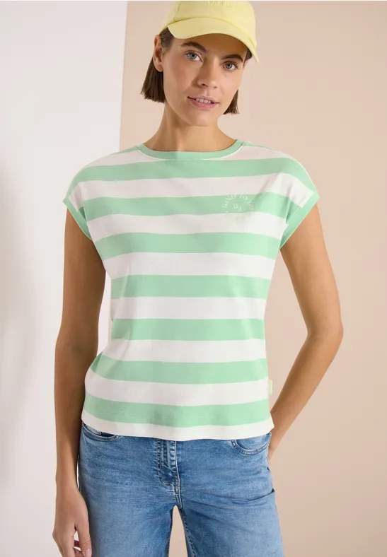 Gestreiftes Baumwoll-T-Shirt mit Print