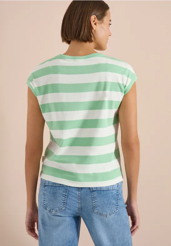 Gestreiftes Baumwoll-T-Shirt mit Print