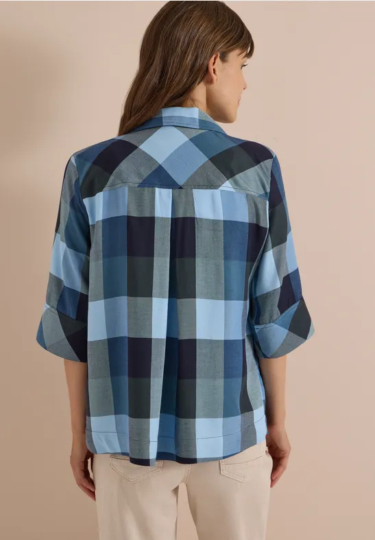 Kurzärmlige Viskose-Bluse mit Karomuster