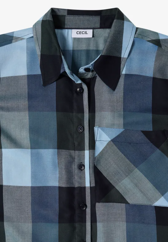 Kurzärmlige Viskose-Bluse mit Karomuster
