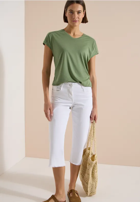 V-Ausschnitt Jersey-Top mit Spitze