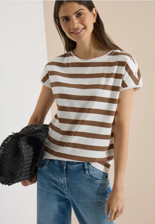 Gestreiftes Baumwollshirt mit Schulterknöpfen