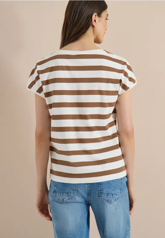 Gestreiftes Baumwollshirt mit Schulterknöpfen