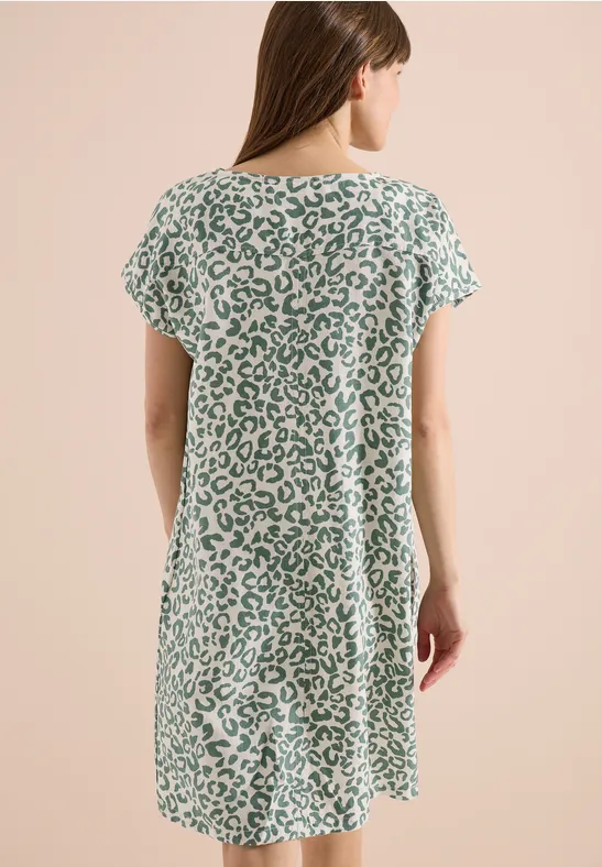 Kleid mit Leo-Print aus Leinen-Mix