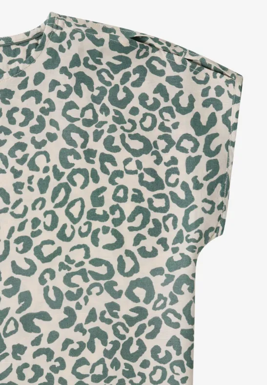 Kleid mit Leo-Print aus Leinen-Mix