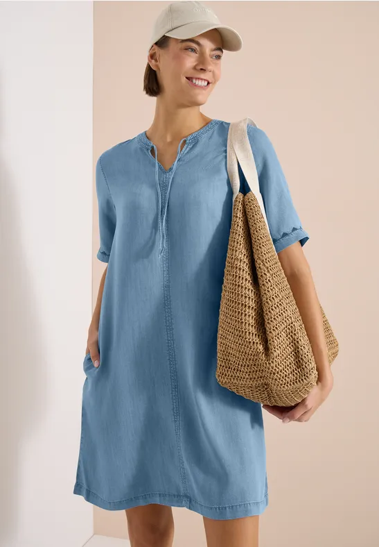 Knielanges Lyocell-Kleid in Denim-Optik