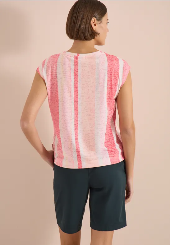 Gestreiftes Ausbrenner-T-Shirt mit Tunnelzug