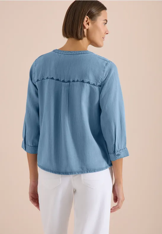 Bluse in Denim-Optik mit Stickerei
