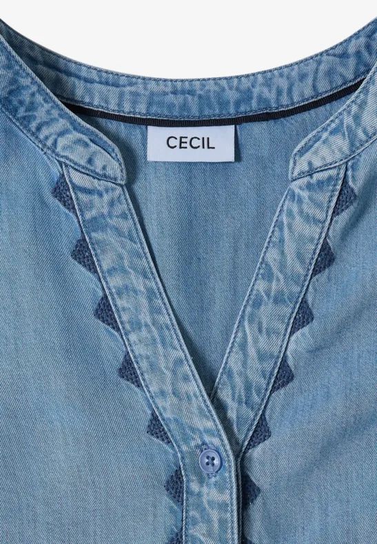 Bluse in Denim-Optik mit Stickerei