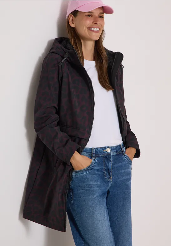 Softshell-Parka mit Kapuze und Animal-Print