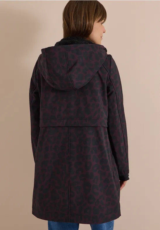 Softshell-Parka mit Kapuze und Animal-Print