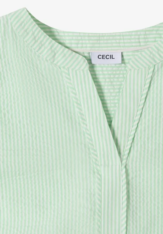 Ärmellose Seersucker-Bluse mit Split-Neck