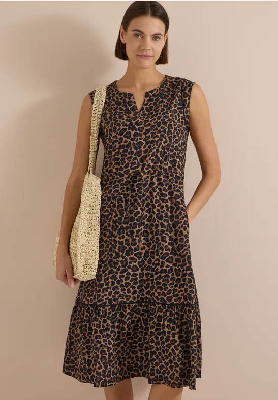 Midi-Kleid mit Leoprint und Tunnelzug