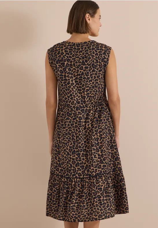 Midi-Kleid mit Leoprint und Tunnelzug