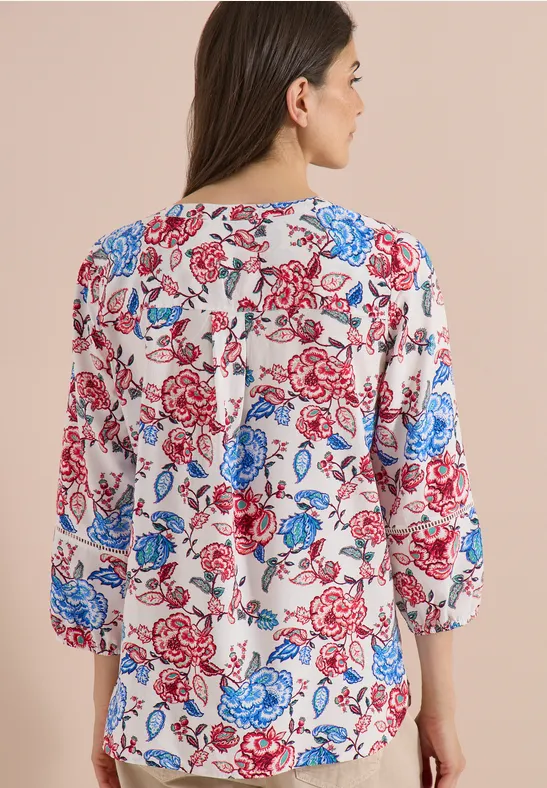 Tunika mit Blumenmuster und Schlitzhalsausschnitt