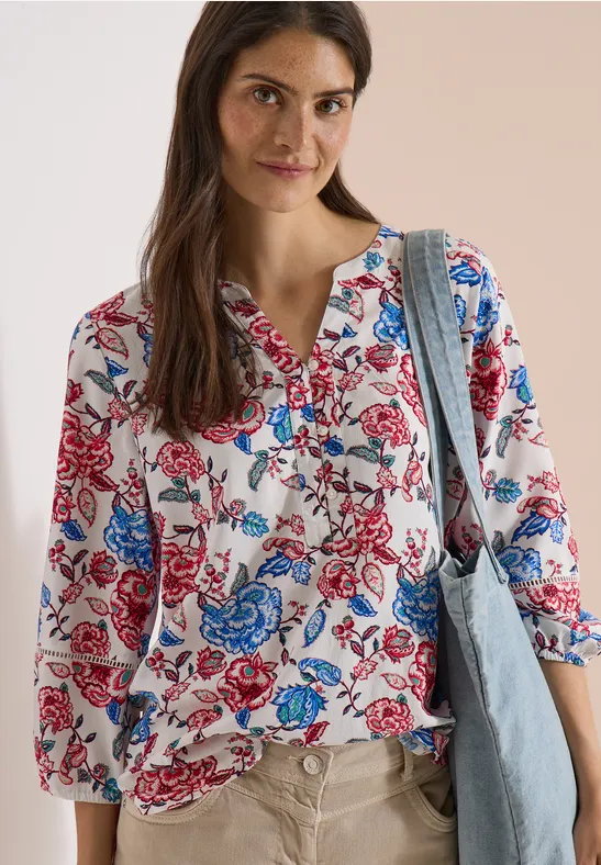 Tunika mit Blumenmuster und Schlitzhalsausschnitt