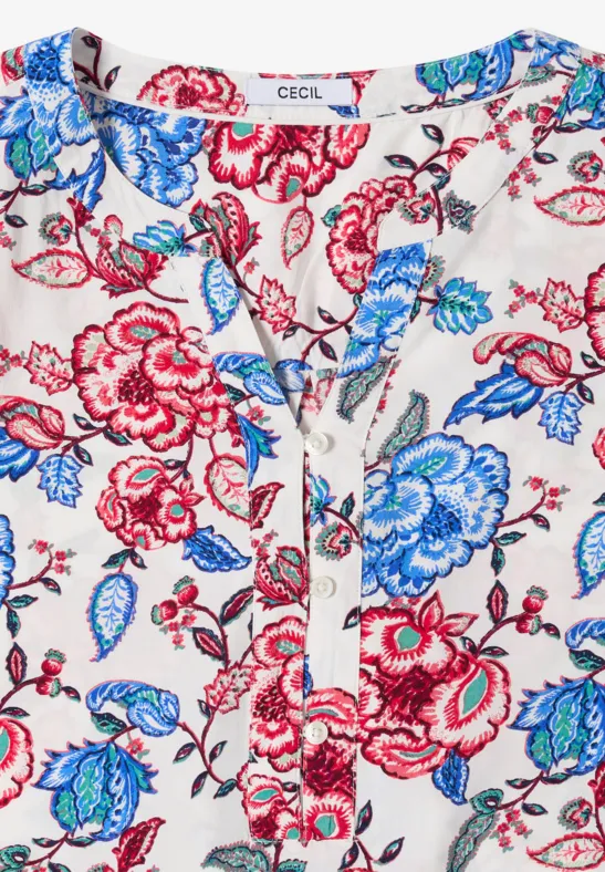 Tunika mit Blumenmuster und Schlitzhalsausschnitt