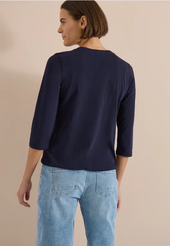 3/4-Arm Shirt mit geschlitztem Ausschnitt