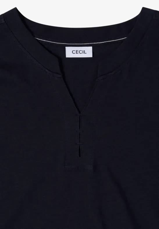 3/4-Arm Shirt mit geschlitztem Ausschnitt