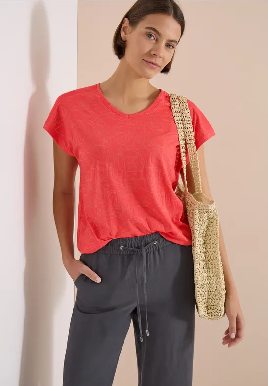T-Shirt mit Burnout-Muster und V-Ausschnitt