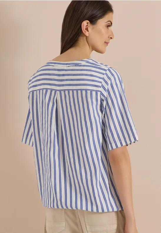 Kurzarm-Streifenbluse mit Split-Neck