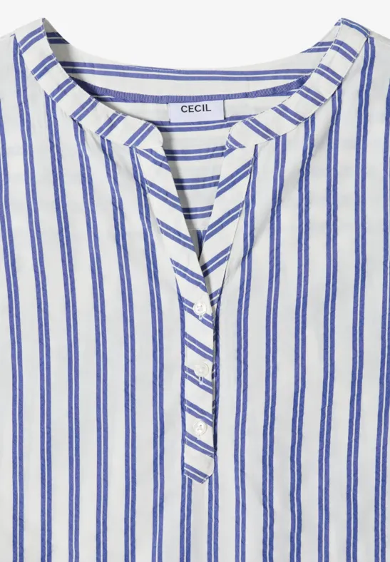 Kurzarm-Streifenbluse mit Split-Neck