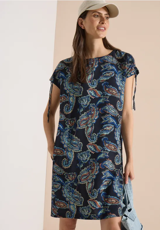 Paisley-Jersey-Midikleid mit Tunnelzug