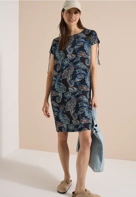 Paisley-Jersey-Midikleid mit Tunnelzug