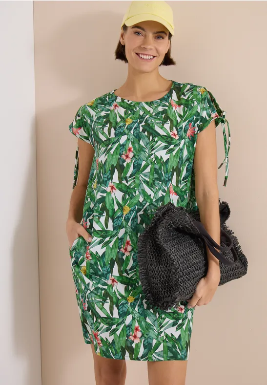 Viskose-Hängerkleid mit Tropen-Print