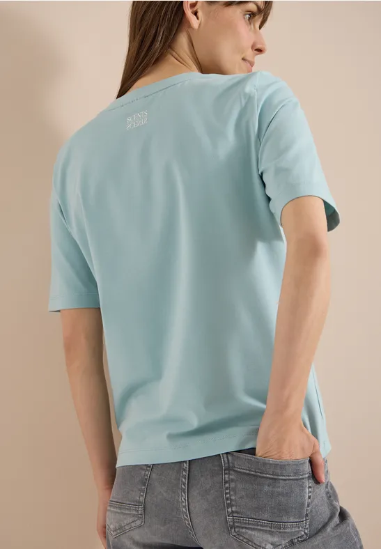 Legeres Rundhals-T-Shirt mit gemusterter Tasche