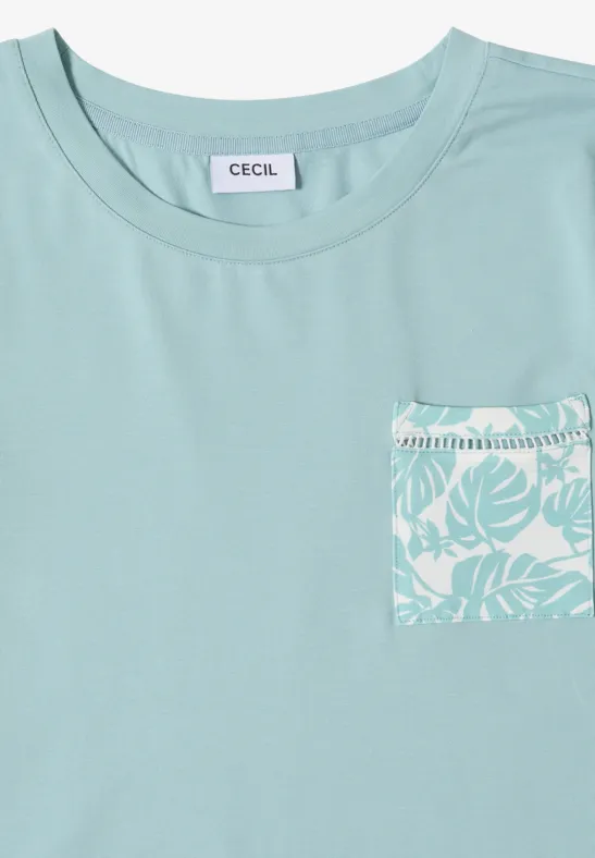 Legeres Rundhals-T-Shirt mit gemusterter Tasche