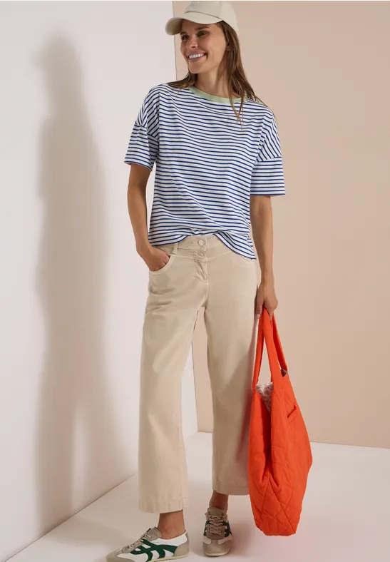 Gestreiftes Baumwollshirt mit Kontrastdetail